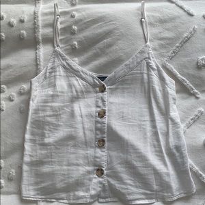 white linen button top